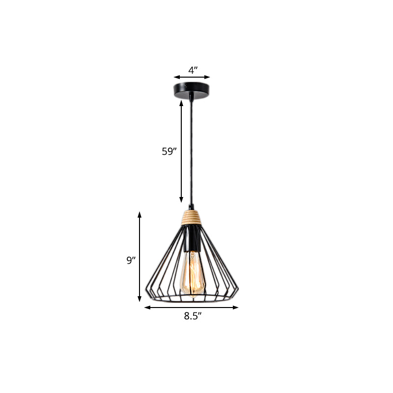 1-Light Cone Cage Hanging Lamp Nordic Style Black/White Metal Pendant Light Fixture for Indoor Clearhalo 'Art Deco Pendants' 'Black' 'Cast Iron' 'Ceiling Lights' 'Ceramic' 'Crystal' 'Industrial Pendants' 'Industrial' 'Metal' 'Middle Century Pendants' 'Pendant Lights' 'Pendants' 'Rustic Pendants' 'Tiffany' Lighting' 381101