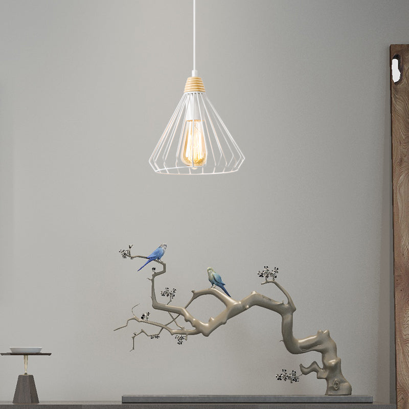 1-Light Cone Cage Hanging Lamp Nordic Style Black/White Metal Pendant Light Fixture for Indoor White Clearhalo 'Art Deco Pendants' 'Black' 'Cast Iron' 'Ceiling Lights' 'Ceramic' 'Crystal' 'Industrial Pendants' 'Industrial' 'Metal' 'Middle Century Pendants' 'Pendant Lights' 'Pendants' 'Rustic Pendants' 'Tiffany' Lighting' 381102