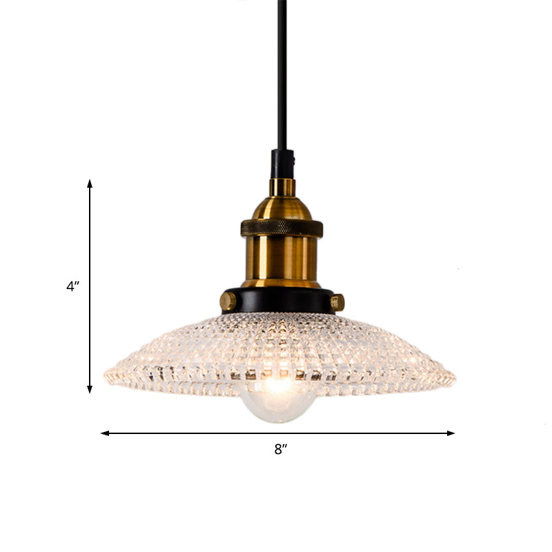 Grid Glass Brass Ceiling Light Bowl/Dome/Saucer Shade 1-Light Industrial Hanging Light Fixture for Kitchen Clearhalo 'Ceiling Lights' 'Glass shade' 'Glass' 'Industrial Pendants' 'Industrial' 'Middle Century Pendants' 'Pendant Lights' 'Pendants' 'Tiffany' Lighting' 381108
