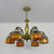 Stained Glass Dome Hanging Ceiling Light Vintage 6 Lights Ceiling Chandelier in Orange/Blue/Green/Clear Orange Clearhalo 'Ceiling Lights' 'Chandeliers' 'Clear' 'Industrial' 'Middle Century Chandeliers' 'Modern' 'Tiffany Chandeliers' 'Tiffany close to ceiling' 'Tiffany' 'Traditional Chandeliers' Lighting' 38110