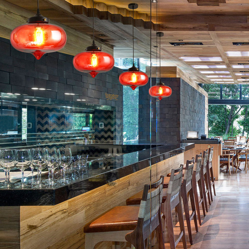 Industrial Onion Shade Pendant Lighting 1 Light Red/Yellow/Smoke Gray Glass Hanging Lamp for Bar Red Clearhalo 'Art Deco Pendants' 'Cast Iron' 'Ceiling Lights' 'Ceramic' 'Crystal' 'Industrial Pendants' 'Industrial' 'Metal' 'Middle Century Pendants' 'Pendant Lights' 'Pendants' 'Tiffany' Lighting' 381134