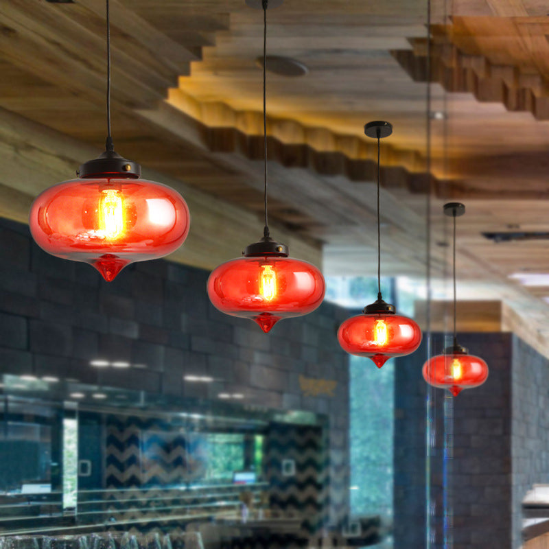 Industrial Onion Shade Pendant Lighting 1 Light Red/Yellow/Smoke Gray Glass Hanging Lamp for Bar Clearhalo 'Art Deco Pendants' 'Cast Iron' 'Ceiling Lights' 'Ceramic' 'Crystal' 'Industrial Pendants' 'Industrial' 'Metal' 'Middle Century Pendants' 'Pendant Lights' 'Pendants' 'Tiffany' Lighting' 381135