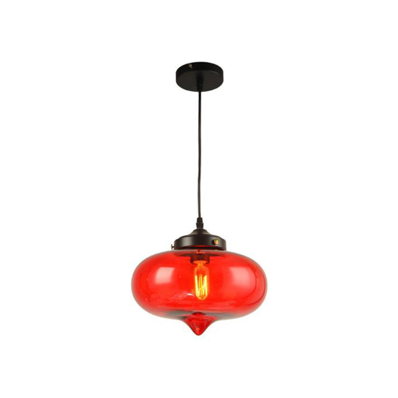 Industrial Onion Shade Pendant Lighting 1 Light Red/Yellow/Smoke Gray Glass Hanging Lamp for Bar Clearhalo 'Art Deco Pendants' 'Cast Iron' 'Ceiling Lights' 'Ceramic' 'Crystal' 'Industrial Pendants' 'Industrial' 'Metal' 'Middle Century Pendants' 'Pendant Lights' 'Pendants' 'Tiffany' Lighting' 381136