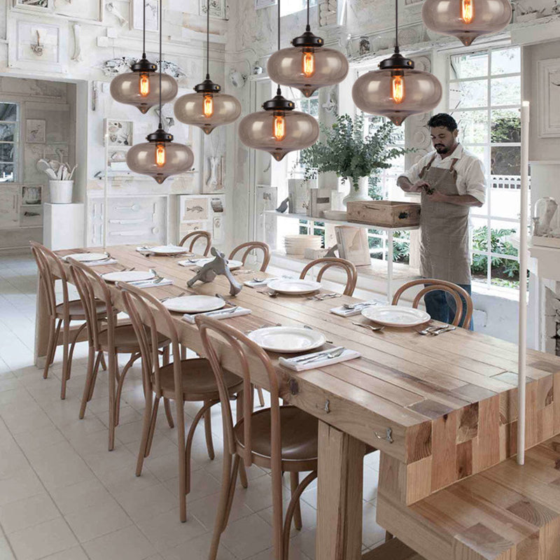 Industrial Onion Shade Pendant Lighting 1 Light Red/Yellow/Smoke Gray Glass Hanging Lamp for Bar Clearhalo 'Art Deco Pendants' 'Cast Iron' 'Ceiling Lights' 'Ceramic' 'Crystal' 'Industrial Pendants' 'Industrial' 'Metal' 'Middle Century Pendants' 'Pendant Lights' 'Pendants' 'Tiffany' Lighting' 381139