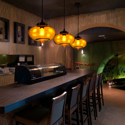 Industrial Onion Shade Pendant Lighting 1 Light Red/Yellow/Smoke Gray Glass Hanging Lamp for Bar Clearhalo 'Art Deco Pendants' 'Cast Iron' 'Ceiling Lights' 'Ceramic' 'Crystal' 'Industrial Pendants' 'Industrial' 'Metal' 'Middle Century Pendants' 'Pendant Lights' 'Pendants' 'Tiffany' Lighting' 381142