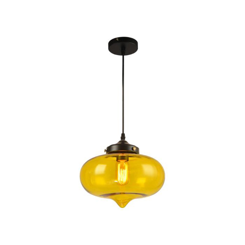 Industrial Onion Shade Pendant Lighting 1 Light Red/Yellow/Smoke Gray Glass Hanging Lamp for Bar Clearhalo 'Art Deco Pendants' 'Cast Iron' 'Ceiling Lights' 'Ceramic' 'Crystal' 'Industrial Pendants' 'Industrial' 'Metal' 'Middle Century Pendants' 'Pendant Lights' 'Pendants' 'Tiffany' Lighting' 381143