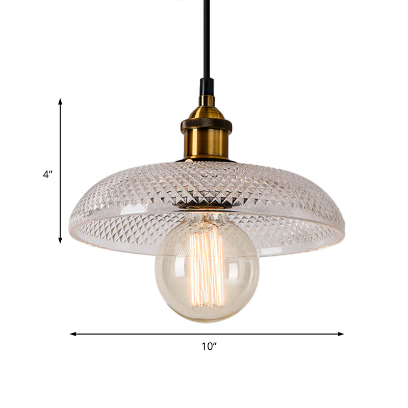 Brass Dome Pendant Ceiling Light Farmhouse Clear Prismatic Glass 1 Light Dining Room Hanging Lamp, 8"/10" Clearhalo 'Ceiling Lights' 'Chandeliers' 'Glass shade' 'Glass' 'Industrial Pendants' 'Industrial' 'Middle Century Pendants' 'Pendant Lights' 'Pendants' 'Tiffany' Lighting' 381154