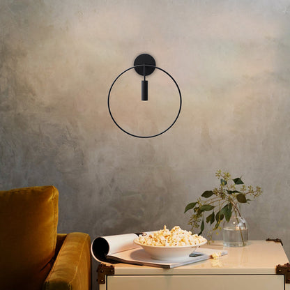 1 Light Wall Lamp Lighting Nordic Ring Metal Sconce Light Fixture in Black/Gold for Bedroom, 11"/14" Wide Black Clearhalo 'Art deco wall lights' 'Cast Iron' 'Glass' 'Industrial wall lights' 'Industrial' 'Middle century wall lights' 'Modern' 'Rustic wall lights' 'Tiffany' 'Traditional wall lights' 'Wall Lamps & Sconces' 'Wall Lights' Lighting' 381159