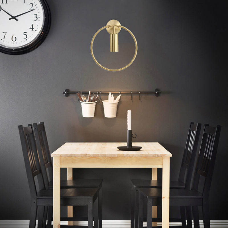 1 Light Wall Lamp Lighting Nordic Ring Metal Sconce Light Fixture in Black/Gold for Bedroom, 11"/14" Wide Clearhalo 'Art deco wall lights' 'Cast Iron' 'Glass' 'Industrial wall lights' 'Industrial' 'Middle century wall lights' 'Modern' 'Rustic wall lights' 'Tiffany' 'Traditional wall lights' 'Wall Lamps & Sconces' 'Wall Lights' Lighting' 381167