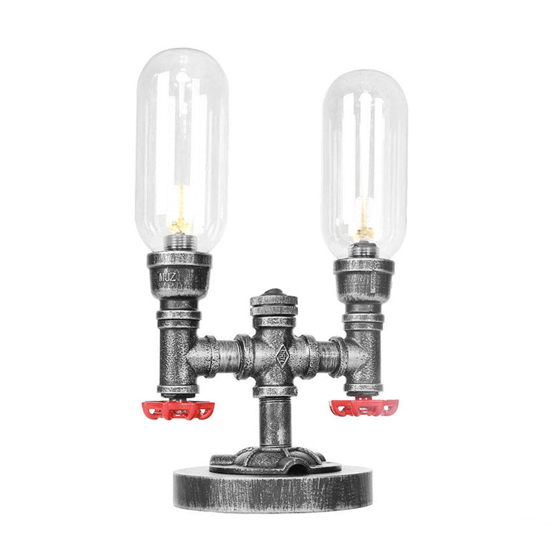 Clear/Amber Glass Antique Silver Table Light Capsule Shade 2-Light Industrial Desk Lamp for Living Room Clearhalo 'Lamps' 'Table Lamps' Lighting' 381225