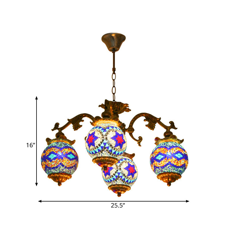 4/9/13 Bulbs Chandelier Lighting Traditional Radial Stained Glass Ceiling Hang Fixture in Brass with Round Canopy Clearhalo 'Ceiling Lights' 'Chandeliers' Lighting' options 381282