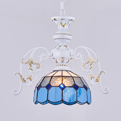 1 Light Semi Globe Ceiling Light with Adjustable Chain Tiffany Stained Glass Pendant Lighting in Yellow/Orange/Blue/Green/Blue-Clear Blue-Clear Clearhalo 'Ceiling Lights' 'Chandeliers' 'Industrial' 'Middle Century Chandeliers' 'Tiffany Chandeliers' 'Tiffany close to ceiling' 'Tiffany' Lighting' 38130