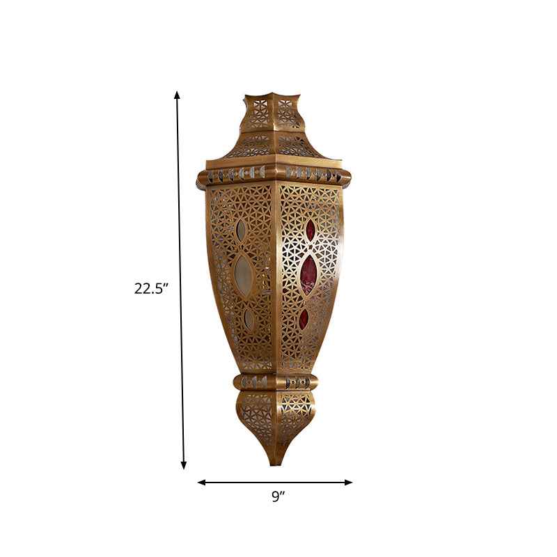 1 Head Metal Wall Lighting Decorative Brass Carved Dining Room Sconce Light Fixture Clearhalo 'Wall Lamps & Sconces' 'Wall Lights' Lighting' 381316