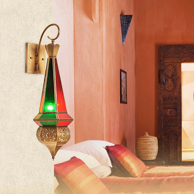 1 Head Tapered Sconce Antique Metal Wall Mounted Light Fixture in Brass with Curvy Arm Clearhalo 'Wall Lamps & Sconces' 'Wall Lights' Lighting' 381323