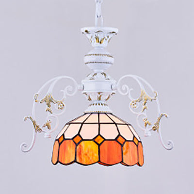 1 Light Semi Globe Ceiling Light with Adjustable Chain Tiffany Stained Glass Pendant Lighting in Yellow/Orange/Blue/Green/Blue-Clear Orange Clearhalo 'Ceiling Lights' 'Chandeliers' 'Industrial' 'Middle Century Chandeliers' 'Tiffany Chandeliers' 'Tiffany close to ceiling' 'Tiffany' Lighting' 38132