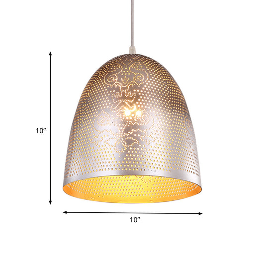 1 Bulb Dome Hanging Light Traditionary Metal Suspended Lighting Fixture in Silver Clearhalo 'Ceiling Lights' 'Pendant Lights' 'Pendants' Lighting' 381391