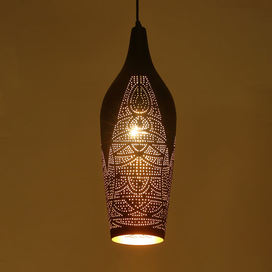 Carved Pendant Lighting Decorative Metal 1 Bulb Ceiling Suspension Lamp in Black Clearhalo 'Ceiling Lights' 'Pendant Lights' 'Pendants' Lighting' 381416