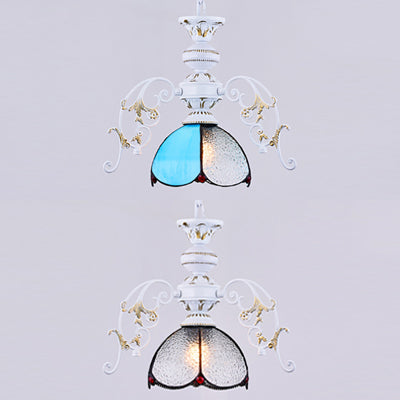 Scalloped Ceiling Pendant Light Adjustable Rustic Stained Glass 1 Light Hanging Lighting in Clear/Blue for Balcony Clearhalo 'Ceiling Lights' 'Chandeliers' 'Clear' 'Industrial' 'Middle Century Chandeliers' 'Modern' 'Tiffany Chandeliers' 'Tiffany close to ceiling' 'Tiffany' 'Traditional Chandeliers' Lighting' 38142