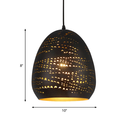 Urn Ceiling Light Traditional 8"/10" Wide 1 Head Metal Suspended Lighting Fixture in Black Clearhalo 'Ceiling Lights' 'Pendant Lights' 'Pendants' Lighting' 381429
