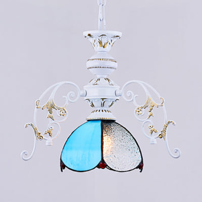 Scalloped Ceiling Pendant Light Adjustable Rustic Stained Glass 1 Light Hanging Lighting in Clear/Blue for Balcony Blue Clearhalo 'Ceiling Lights' 'Chandeliers' 'Clear' 'Industrial' 'Middle Century Chandeliers' 'Modern' 'Tiffany Chandeliers' 'Tiffany close to ceiling' 'Tiffany' 'Traditional Chandeliers' Lighting' 38143