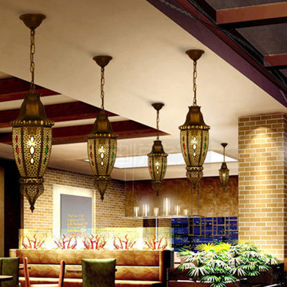 1 Bulb Carved Pendant Lighting Decorative Metal Ceiling Suspension Lamp in Bronze Bronze Clearhalo 'Ceiling Lights' 'Pendant Lights' 'Pendants' Lighting' 381451_0e5ffd4a-5405-4e49-8224-584986d3e199