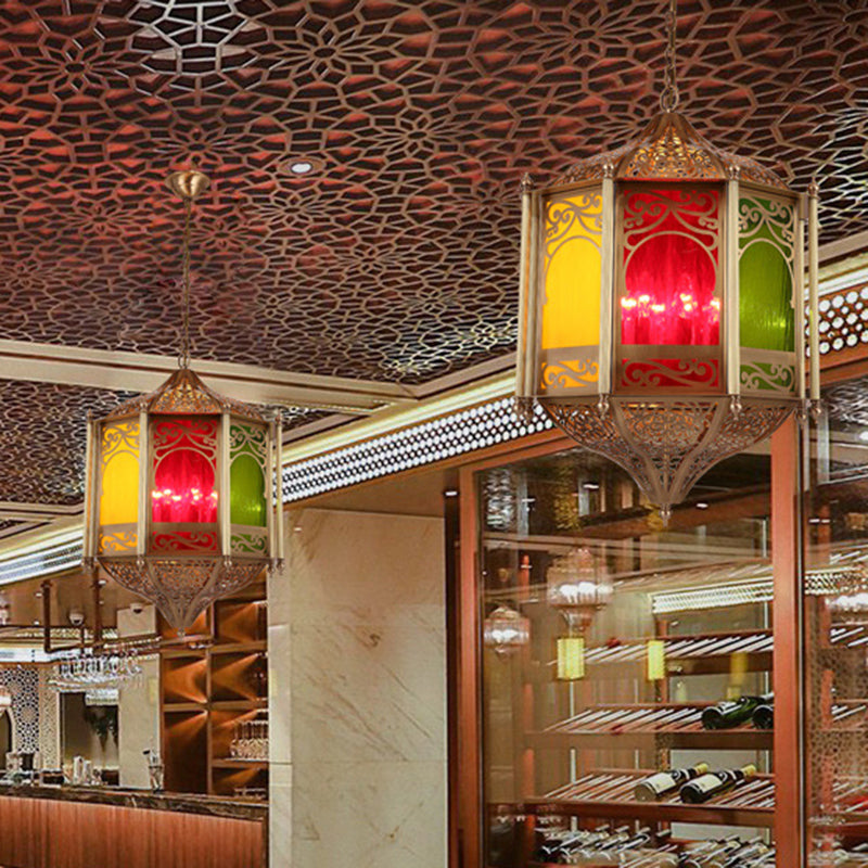 1 Bulb Metal Ceiling Lamp Art Deco Brass Hexagonal Restaurant Hanging Light Fixture Clearhalo 'Ceiling Lights' 'Pendant Lights' 'Pendants' Lighting' 381462