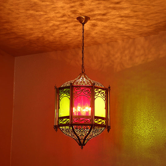 1 Bulb Metal Ceiling Lamp Art Deco Brass Hexagonal Restaurant Hanging Light Fixture Clearhalo 'Ceiling Lights' 'Pendant Lights' 'Pendants' Lighting' 381463