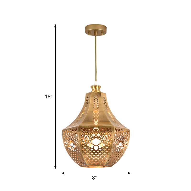 1 Bulb Metal Down Lighting Vintage Brass Jar Living Room Ceiling Pendant Light Clearhalo 'Ceiling Lights' 'Pendant Lights' 'Pendants' Lighting' 381520