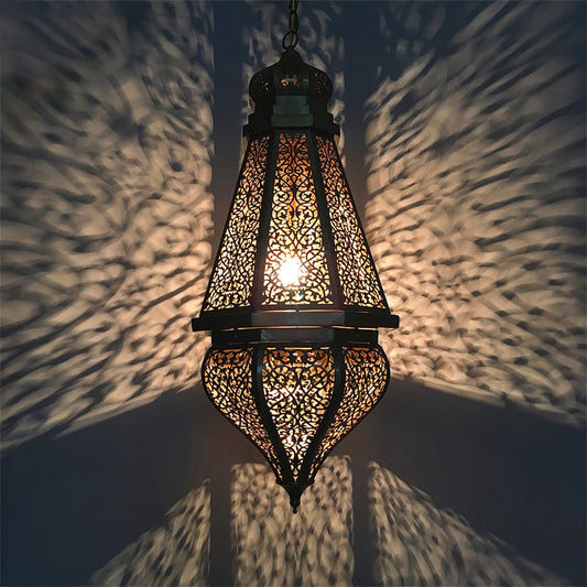 1 Bulb Laser Cut Pendant Lighting Tradition Metal Ceiling Hanging Light in Brass Clearhalo 'Ceiling Lights' 'Pendant Lights' 'Pendants' Lighting' 381576