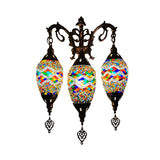 Stained Glass Yellow/Orange/Blue Wall Mount Light Oval 3 Lights Vintage Sconce Light Fixture Clearhalo 'Wall Lamps & Sconces' 'Wall Lights' Lighting' 381638