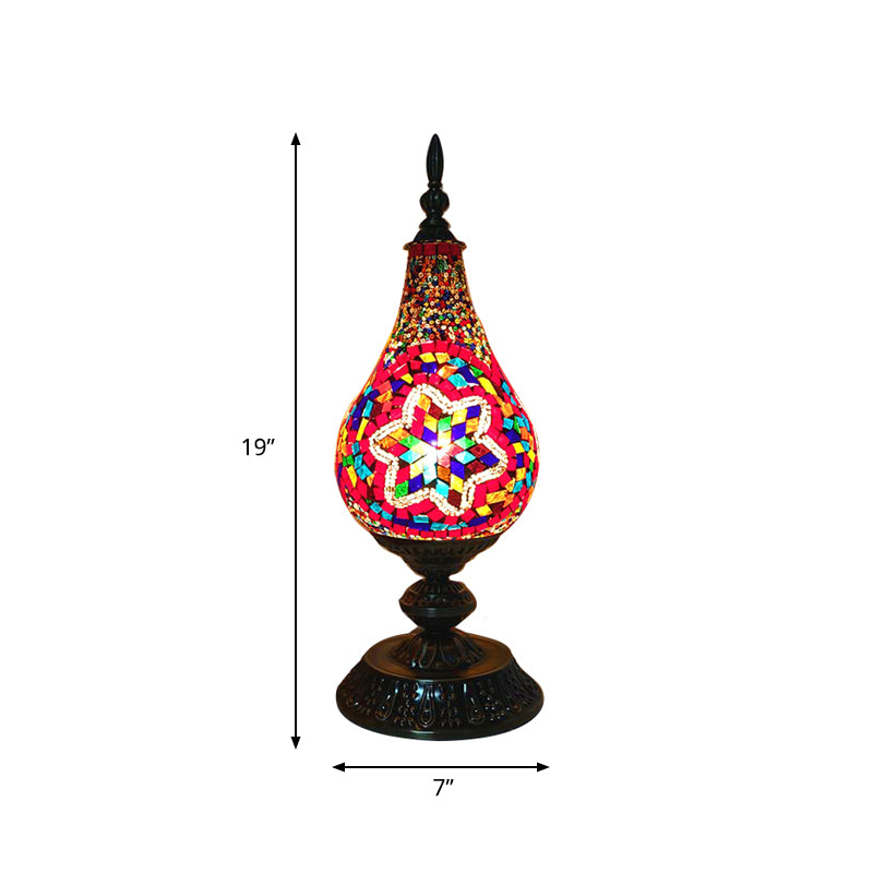 LED Hand-Crafted Glass Table Lamp Vintage White/Red/Yellow Teardrop Bedroom Nightstand Lamp Clearhalo 'Lamps' 'Table Lamps' Lighting' 381689