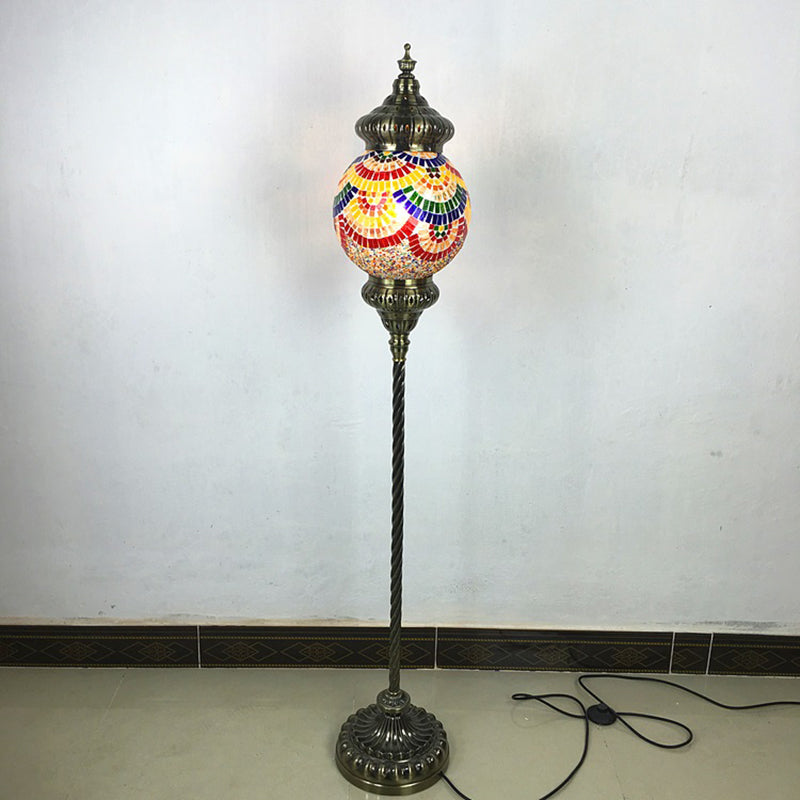 1 Head Sphere Floor Standing Lamp Vintage Red/Blue/Green Hand-Crafted Glass Stand up Lamp Red Clearhalo 'Floor Lamps' 'Lamps' Lighting' 381779