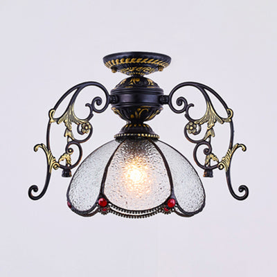 Blue/Clear Mini Semi Flushmount with Petal Shade Tiffany 1 Light Semi Flush Light in Black Finish for Balcony Clear Clearhalo 'Ceiling Lights' 'Close To Ceiling Lights' 'Close to ceiling' 'Glass shade' 'Glass' 'Semi-flushmount' 'Tiffany close to ceiling' 'Tiffany' Lighting' 38178