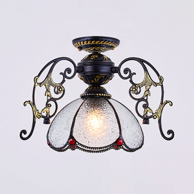 Blue/Clear Mini Semi Flushmount with Petal Shade Tiffany 1 Light Semi Flush Light in Black Finish for Balcony Clear Clearhalo 'Ceiling Lights' 'Close To Ceiling Lights' 'Close to ceiling' 'Glass shade' 'Glass' 'Semi-flushmount' 'Tiffany close to ceiling' 'Tiffany' Lighting' 38178