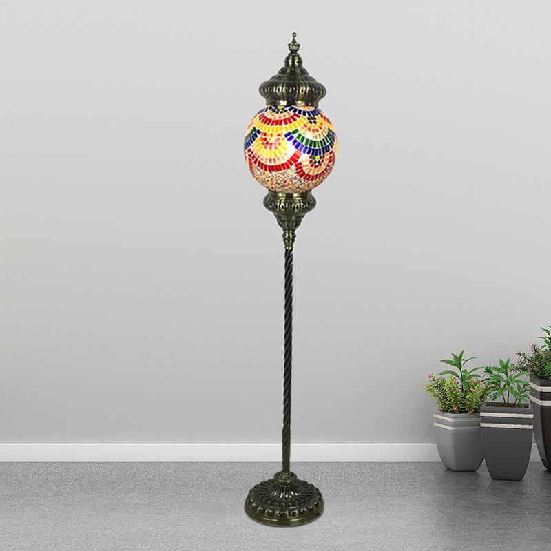 1 Head Sphere Floor Standing Lamp Vintage Red/Blue/Green Hand-Crafted Glass Stand up Lamp Clearhalo 'Floor Lamps' 'Lamps' Lighting' 381780