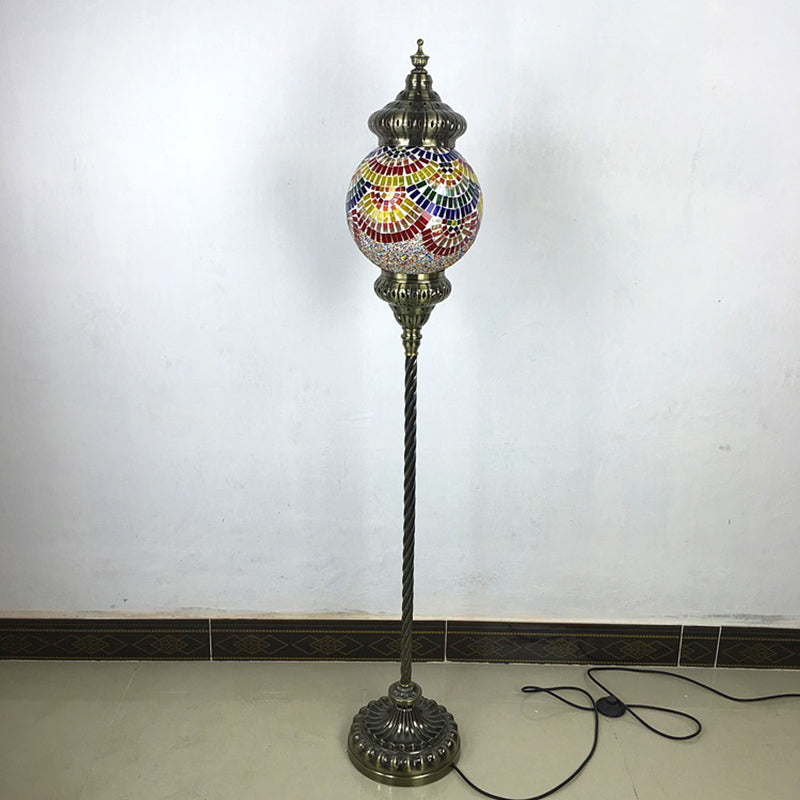1 Head Sphere Floor Standing Lamp Vintage Red/Blue/Green Hand-Crafted Glass Stand up Lamp Clearhalo 'Floor Lamps' 'Lamps' Lighting' 381781