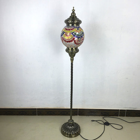 1 Head Sphere Floor Standing Lamp Vintage Red/Blue/Green Hand-Crafted Glass Stand up Lamp Clearhalo 'Floor Lamps' 'Lamps' Lighting' 381781