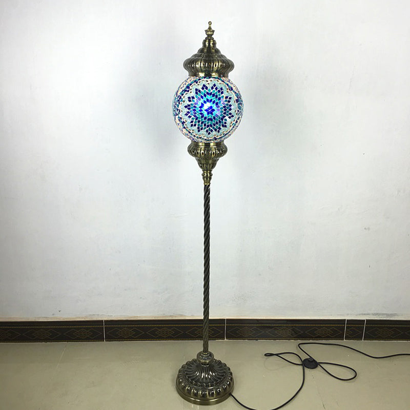 1 Head Sphere Floor Standing Lamp Vintage Red/Blue/Green Hand-Crafted Glass Stand up Lamp Blue Clearhalo 'Floor Lamps' 'Lamps' Lighting' 381784