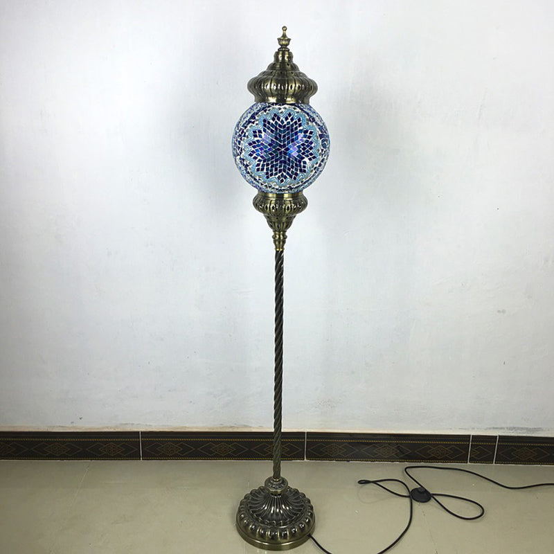 1 Head Sphere Floor Standing Lamp Vintage Red/Blue/Green Hand-Crafted Glass Stand up Lamp Clearhalo 'Floor Lamps' 'Lamps' Lighting' 381785
