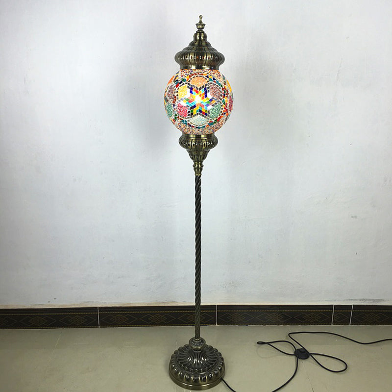 1 Head Sphere Floor Standing Lamp Vintage Red/Blue/Green Hand-Crafted Glass Stand up Lamp Pink-Green Clearhalo 'Floor Lamps' 'Lamps' Lighting' 381792