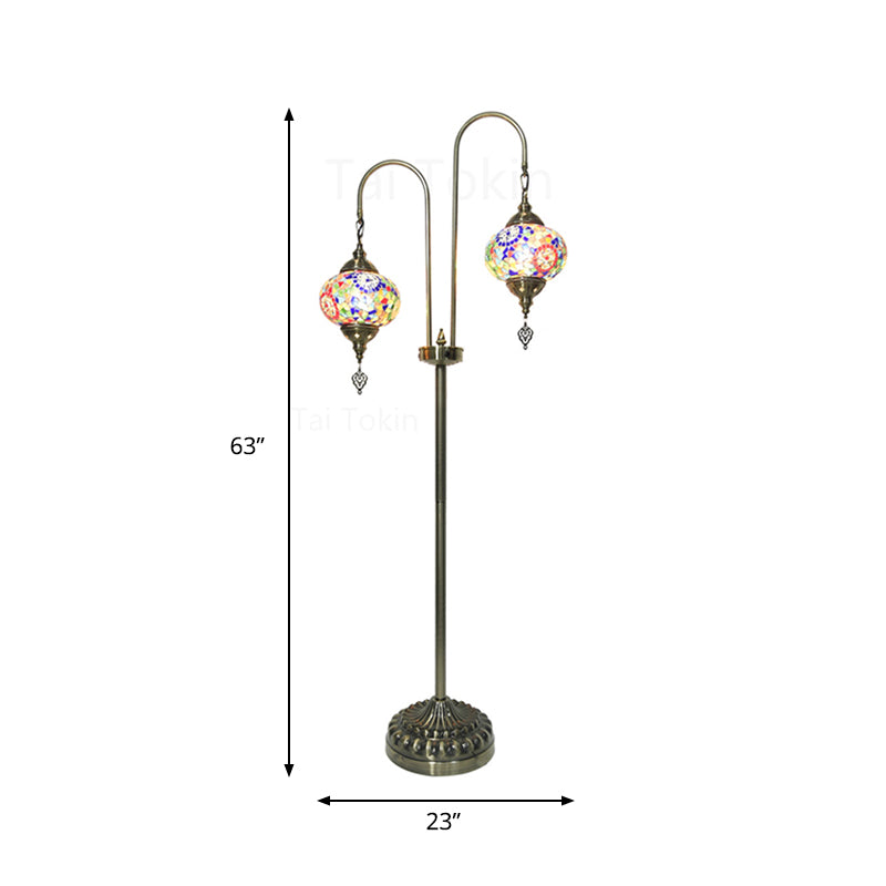 Traditional Oval Floor Reading Lamp 2 Lights Hand-Crafted Glass Standing Lamp in White/Blue/Blue and Yellow Clearhalo 'Floor Lamps' 'Lamps' Lighting' 381798