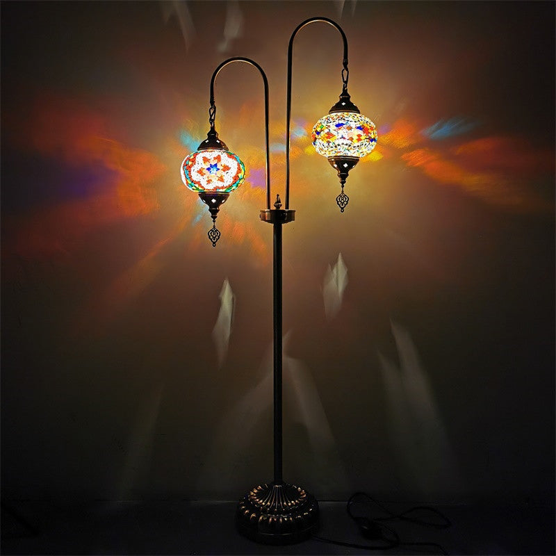 Traditional Oval Floor Reading Lamp 2 Lights Hand-Crafted Glass Standing Lamp in White/Blue/Blue and Yellow White Clearhalo 'Floor Lamps' 'Lamps' Lighting' 381800