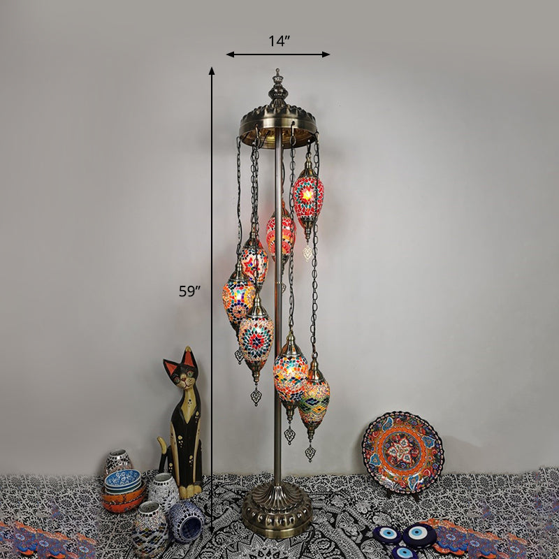 Waterdrop Hand Cut Glass Floor Lamp Traditional 5/7/9 Heads Bedroom Reading Floor Lamp in Blue/Bronze Clearhalo 'Floor Lamps' 'Lamps' Lighting' 381818