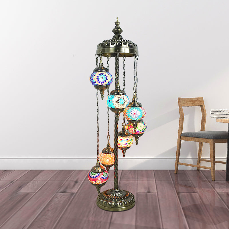 Spiral Multicolored Stained Glass Floor Lamp Vintage 7 Lights Living Room Floor Reading Lamp in Red/Blue/Green Clearhalo 'Floor Lamps' 'Lamps' Lighting' 381847