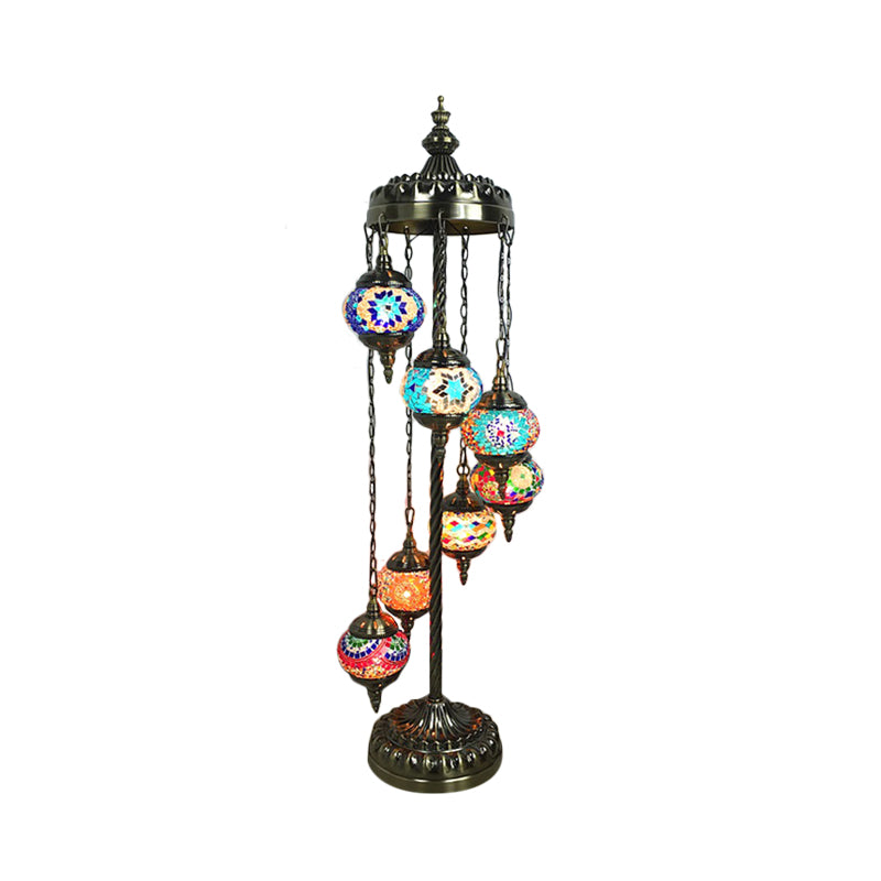 Spiral Multicolored Stained Glass Floor Lamp Vintage 7 Lights Living Room Floor Reading Lamp in Red/Blue/Green Clearhalo 'Floor Lamps' 'Lamps' Lighting' 381848