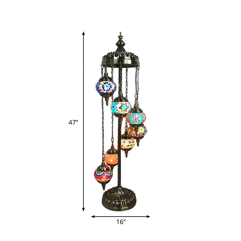 Spiral Multicolored Stained Glass Floor Lamp Vintage 7 Lights Living Room Floor Reading Lamp in Red/Blue/Green Clearhalo 'Floor Lamps' 'Lamps' Lighting' 381849