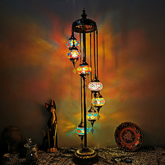 Spiral Multicolored Stained Glass Floor Lamp Vintage 7 Lights Living Room Floor Reading Lamp in Red/Blue/Green Green Clearhalo 'Floor Lamps' 'Lamps' Lighting' 381852