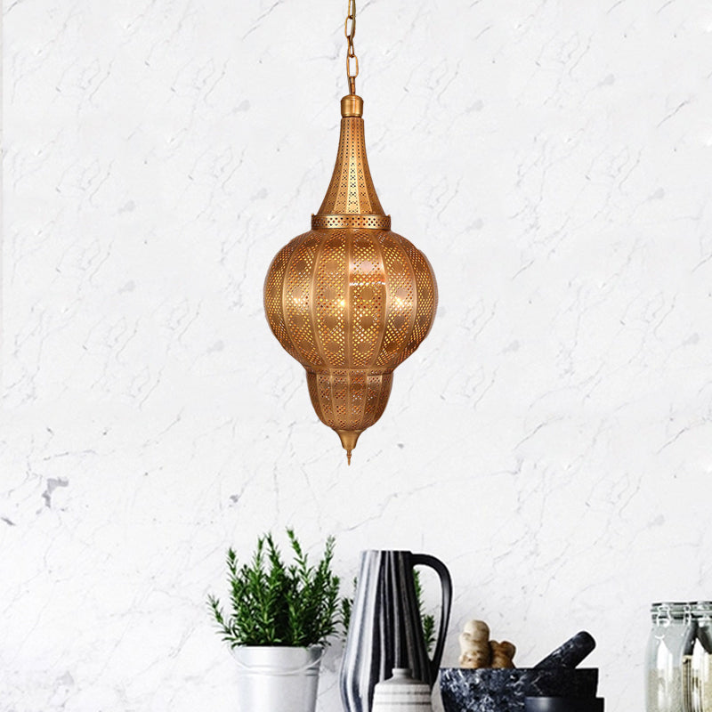 Brass Sphere Pendant Chandelier Arabian Metal 7 Lights Restaurant Hanging Ceiling Light Clearhalo 'Ceiling Lights' 'Chandeliers' Lighting' options 381854