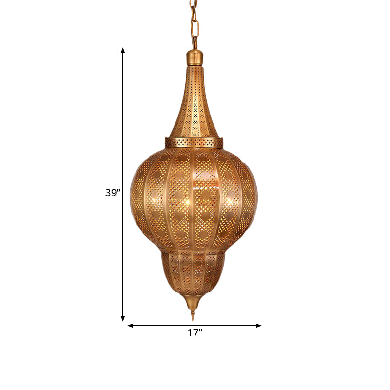 Brass Sphere Pendant Chandelier Arabian Metal 7 Lights Restaurant Hanging Ceiling Light Clearhalo 'Ceiling Lights' 'Chandeliers' Lighting' options 381857