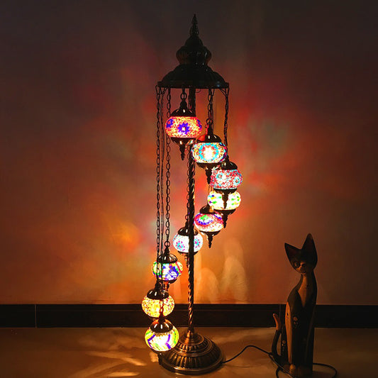 Stained Glass White/Red/Pink Floor Light Spiral 9 Bulbs Traditional Standing Lamp for Living room Pink Clearhalo 'Floor Lamps' 'Lamps' Lighting' 381858